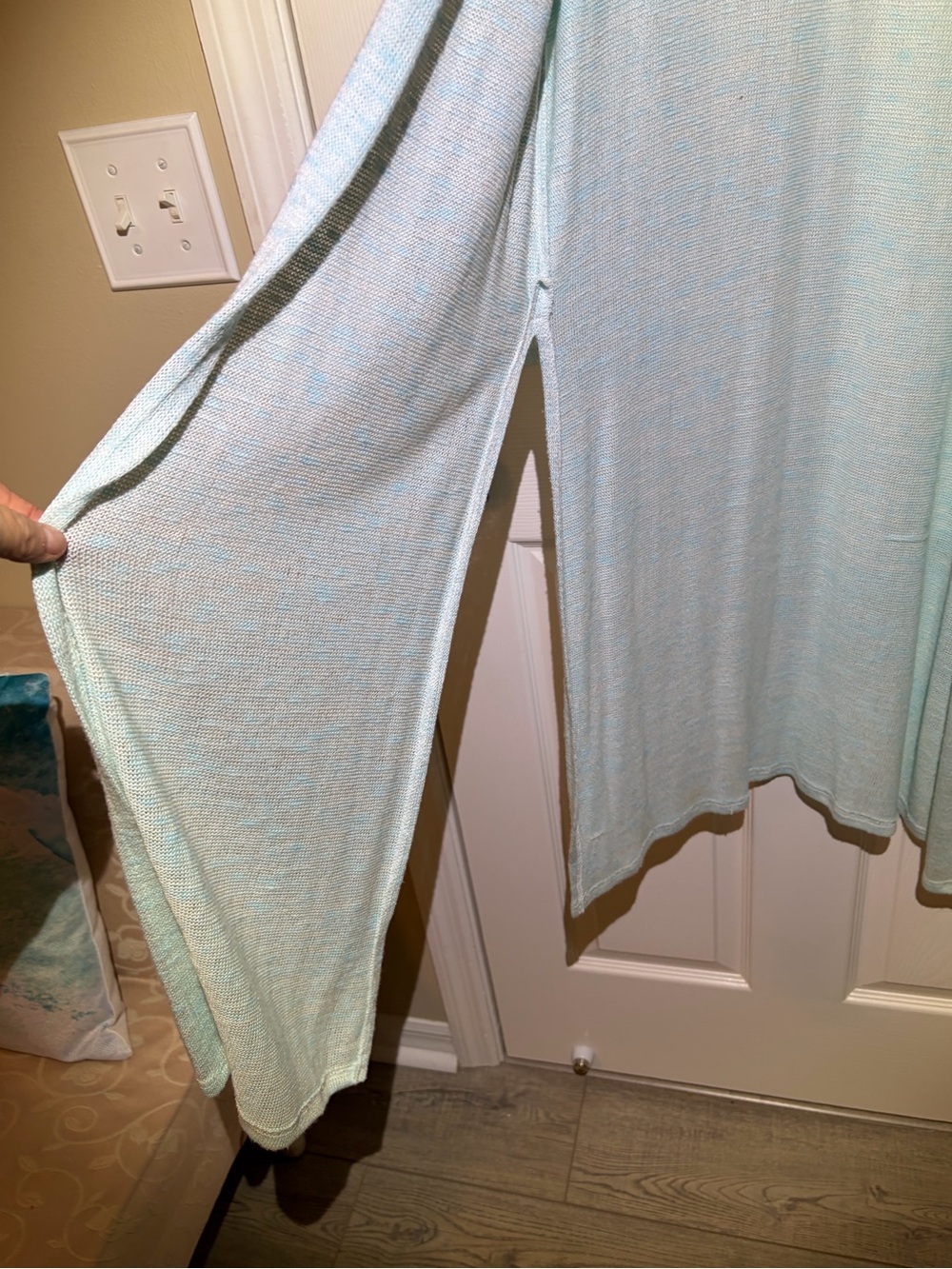 Light Aqua Blue Green Long Sleeve Open Front Cardigan Duster. Medium - Picture 2 of 4